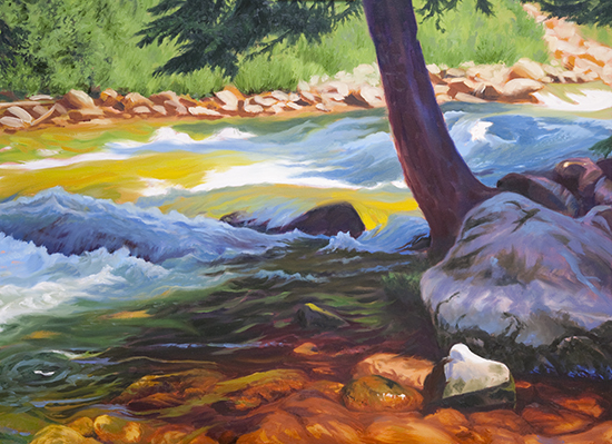 Step-by-step oil painting of Gore Creek Colorado by John Hulsey